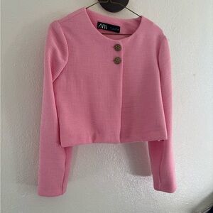Zara Pink Cropped Textured Blazer